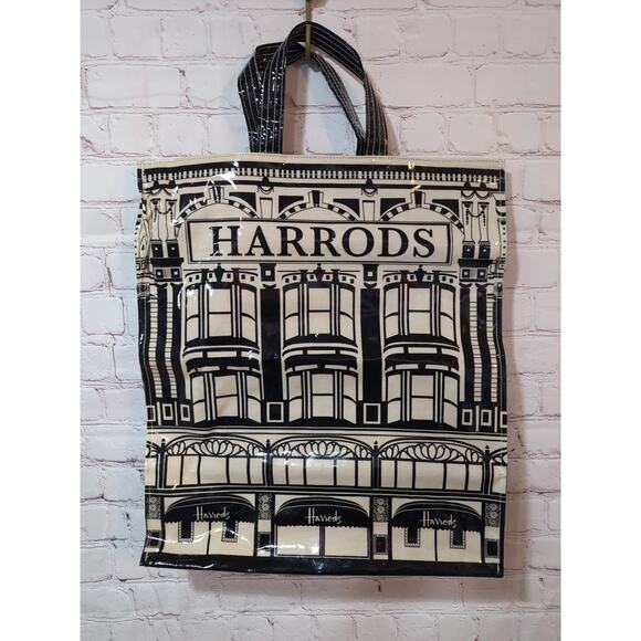 Harrods Handbags - Harrods Of London Iconic Knightsbridge Building PVC Coated Tote Bag Black Ivory